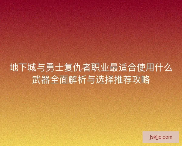 地下城与勇士复仇者职业最适合使用什么武器全面解析与选择推荐攻略